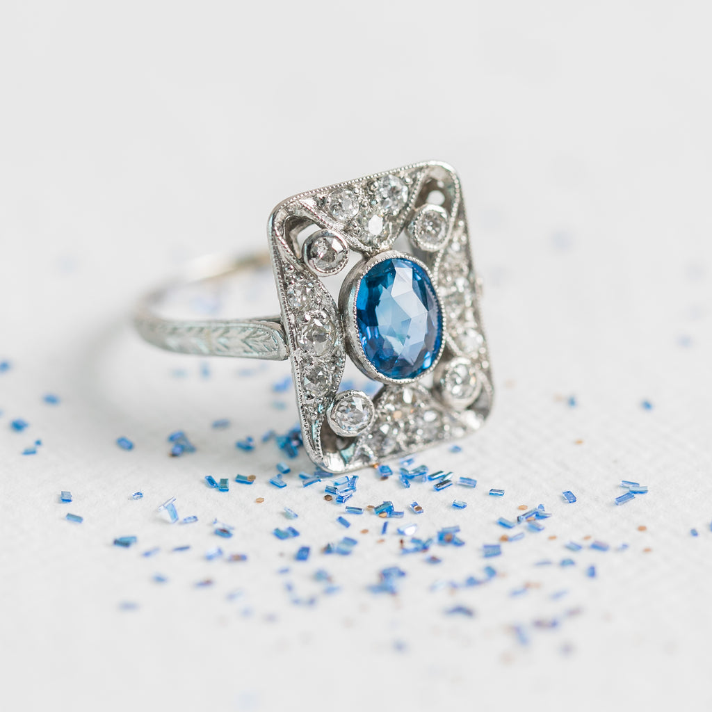 Antique Edwardian Vintage Diamond & Sapphire Engagement Ring
