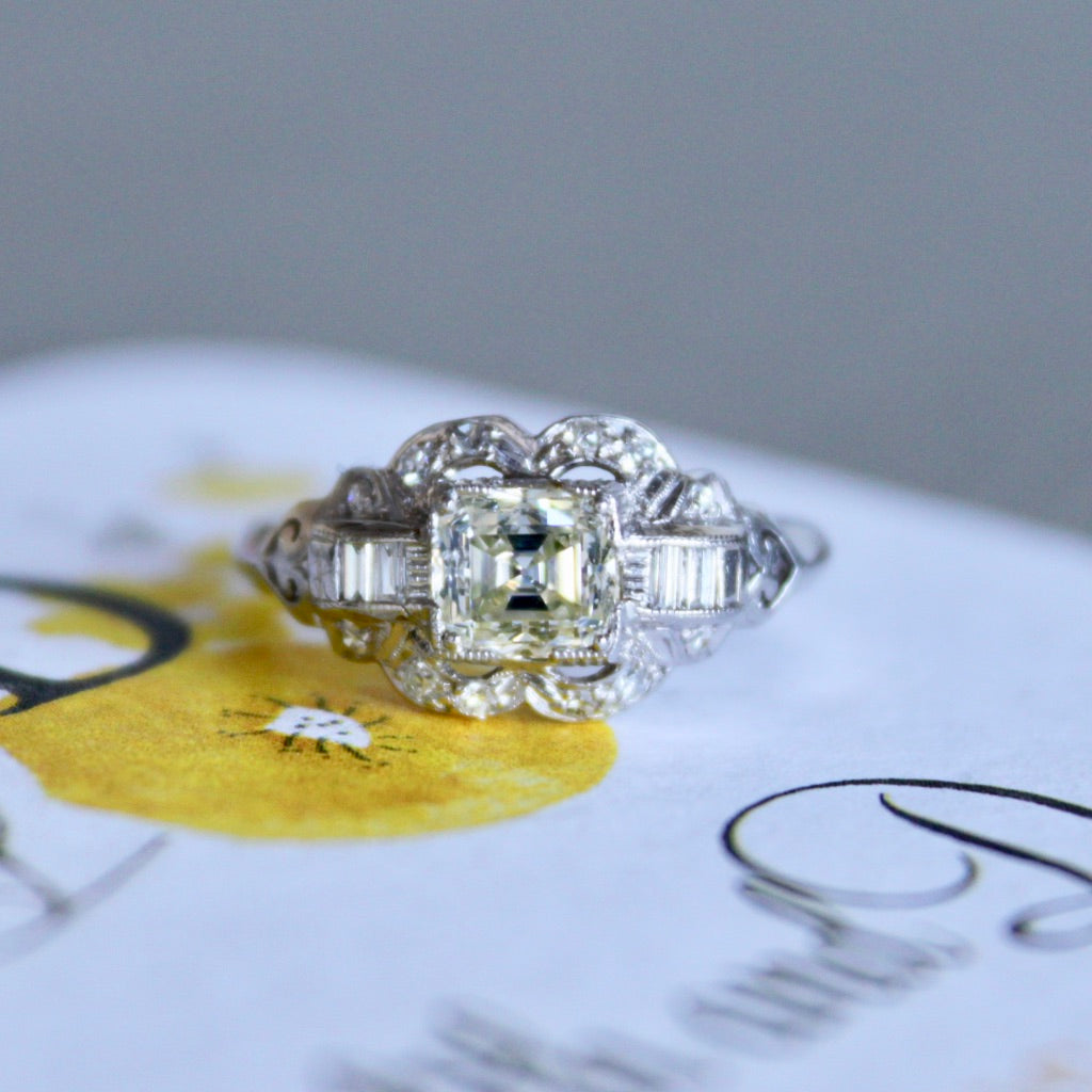 Rolling Ridge | Art Deco antique platinum diamond engagement ring