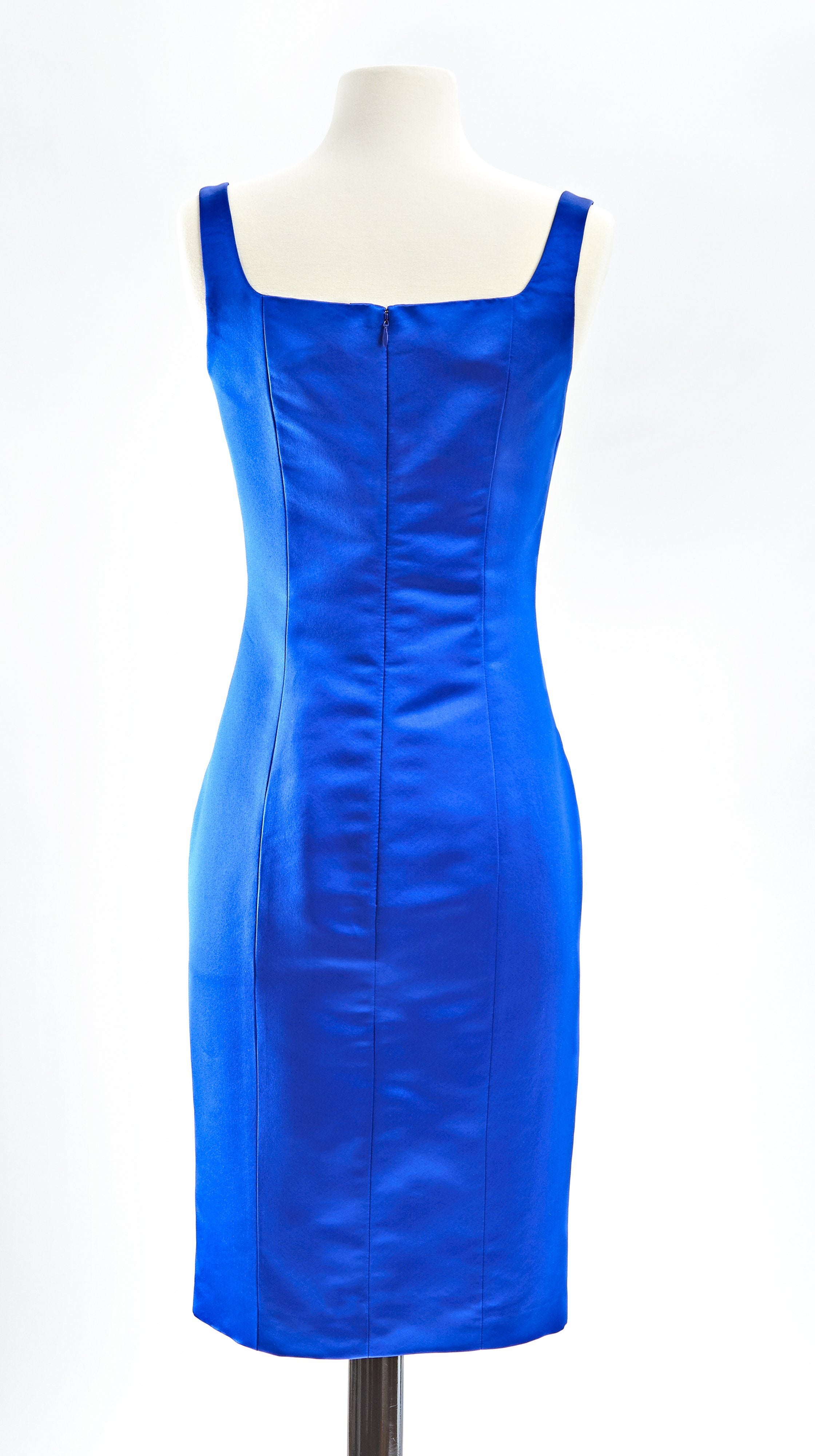 blue silk cocktail dress