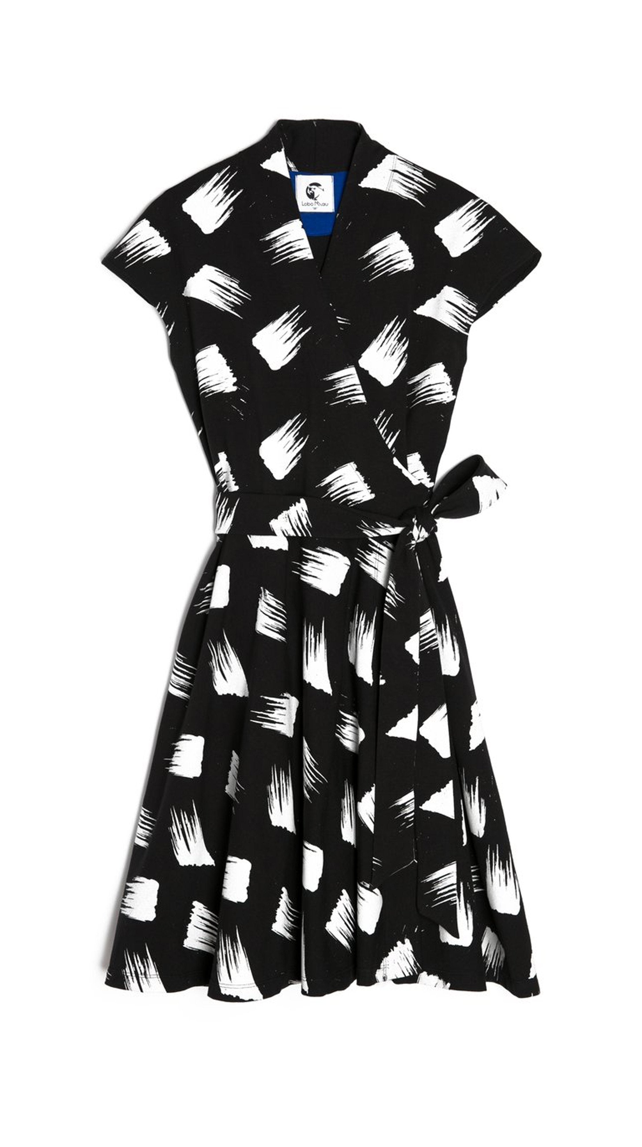 black white wrap dress