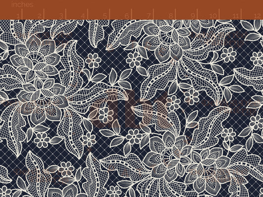 Vintage Off White and Navy Blue Floral Lace Seamless Pattern