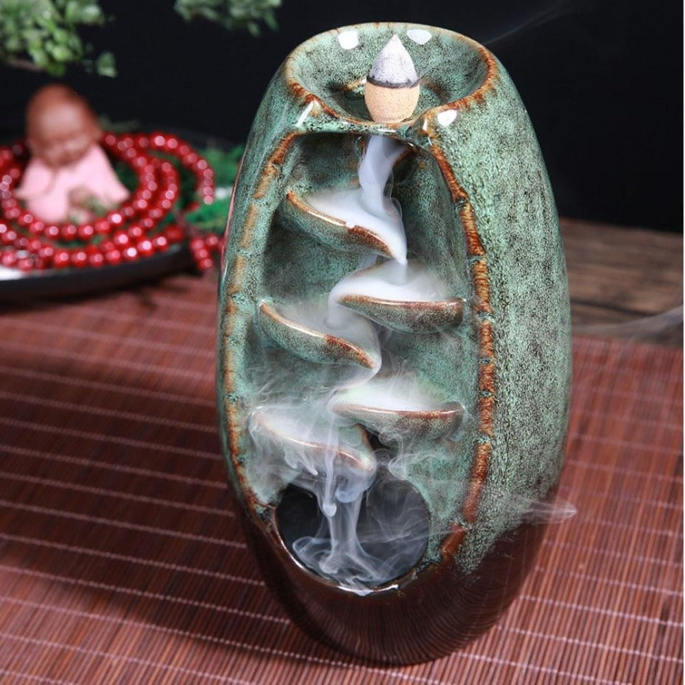 Mystic Mountain River Down Flow Draft Incense Burner Ceramic Red Black –  Dan's Collectibles and More