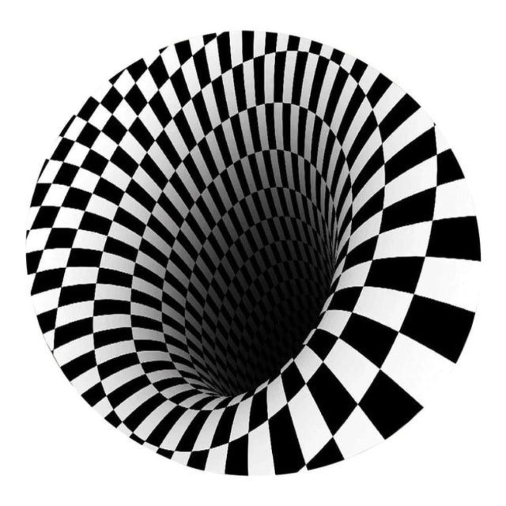 3D Vortex Portal Carpet Optical Illusion Round Rug Worm Hole Tunnel BW ...