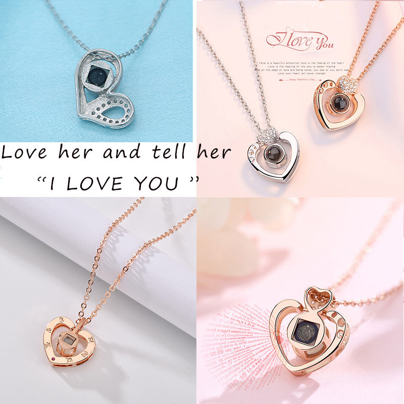 Custom Text Love You 100 Language Projection Necklace Valentine's Day ...
