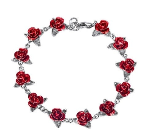 Red Rose Gold Bracelet Bangle Beauty Beast Jewelry Valentines Day Dozen ...