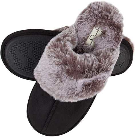 Fuzzy black slippers