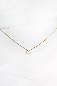 White Oval Dainty Necklace- Gold