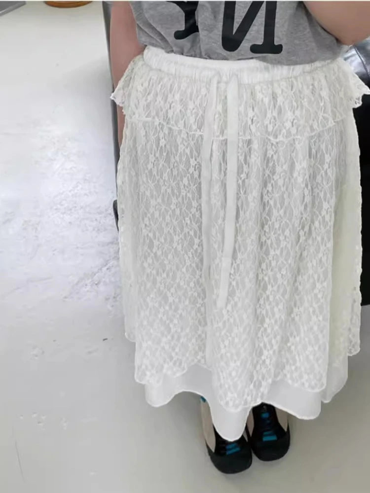 Limited Deal Faldas Mujer De Moda Vintage Lace Skirt for Women's High Waist A-line Jupe Fashion Korean Saia Loose Summer Sweet Skirts Top Sale