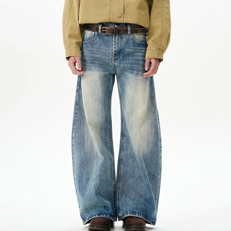 Top Value Men's Denim Pants New Personalized American Washed Bamboo Pattern Curved Knife Trendy Jeans Loose Wide Leg Menwear 9W1696 Super Grab