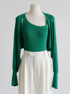 2 Piece Set Irregular Iyocell Tank Tops Short Thin Elegant Top Women's short Sweater Coat Camisole Knitted Cardigan C-015 - wanahavit