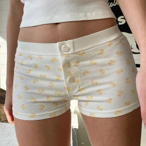 00s Cottage Cute Button Shorts Y2k Aesthetic Elastic Waist Pajama Pants Comfy Soft Sleep Bottoms Teen Girl Women Retro Shorts - wanahavit