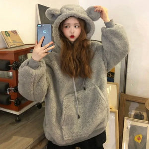 2024 Women Clothing Oversized Hoodies Y2k Tops Streetwear Rabbit Ears Hooded Sweatshirts Thicked Casual Chic Hoodie Ropa Mujer - wanahavit
