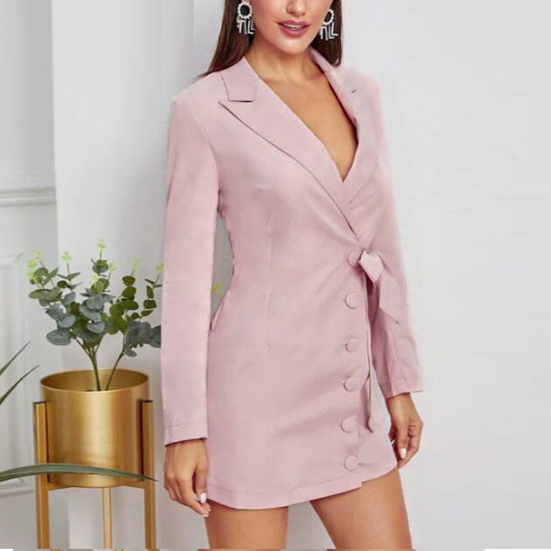 Sexy V-neck Office Wrap High Waist Buttons Solid Spring Blazer Long Sl ...