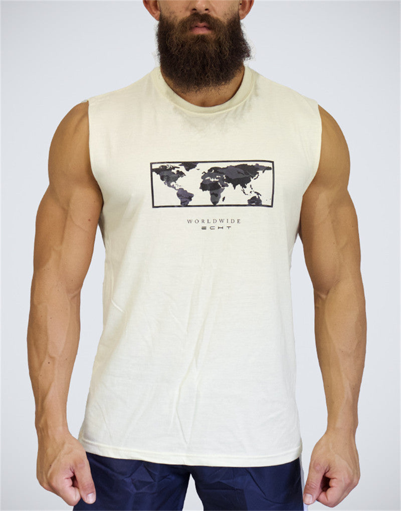 World Map Printed Sleeveless Shirt for men fashion & fitness - wanahavit