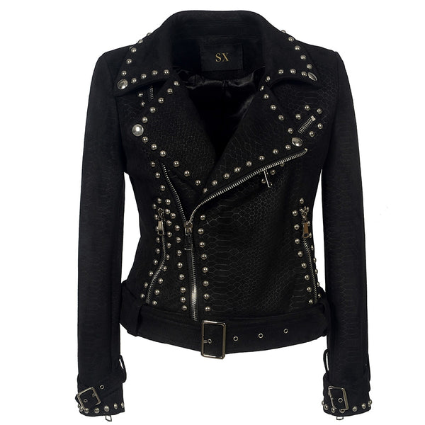 Belt Rivet Gothic Faux Leather PU Jacket for women - wanahavit - wanahavit
