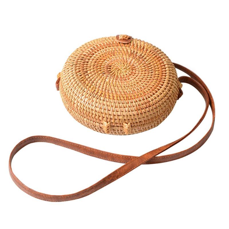Small Plain Flap Round Straw Rattan Bag for women - wanahavit