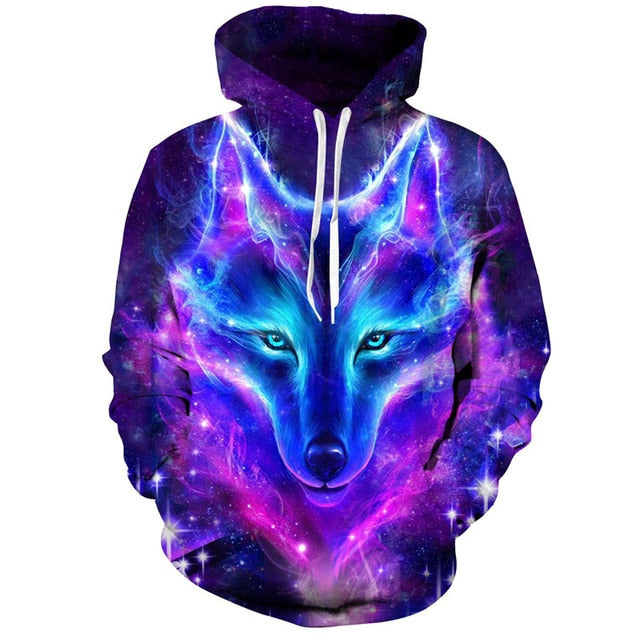 Fashion Galaxy Space 3D Wolf Hoodie Sweatshirts for unisex - wanahavit