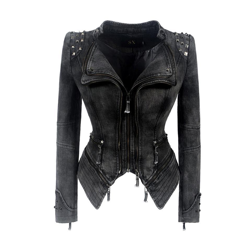 Gothic Slim Punk Style Lapel Zipper Rivet Jacket for women - wanahavit