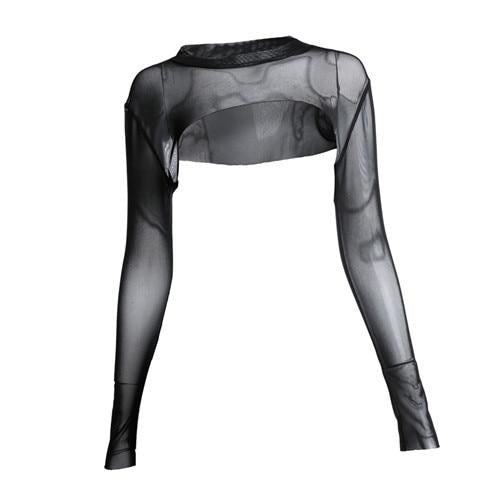 Black Mesh Crop Top Transparent Sexy See Through Long Sleeve#N#– wanahavit