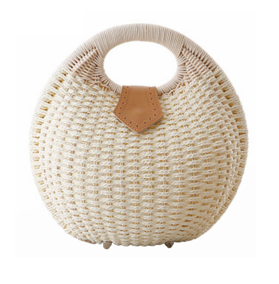 Snail Beach Straw Tote Bag with Rattan Wrapped Handle for women - wanahavit