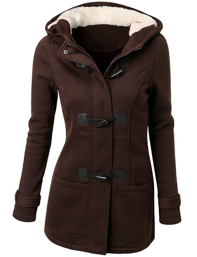 Horn Buttoned Autumn Long Hooded Coat for women - wanahavit