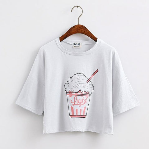 Cute Ice Cream Printed Crop Top Shirt for women - wanahavit