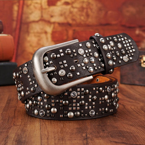 Luxury Genuine Leather Rivet Thin Punk Rock Belts for women sale at 21. ...