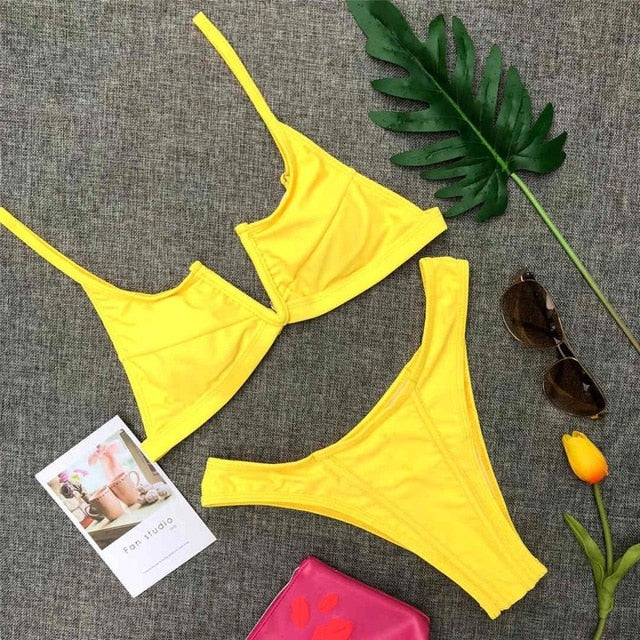 Sexy Solid Color Padded V Shape Bikini for women fitness - wanahavit ...