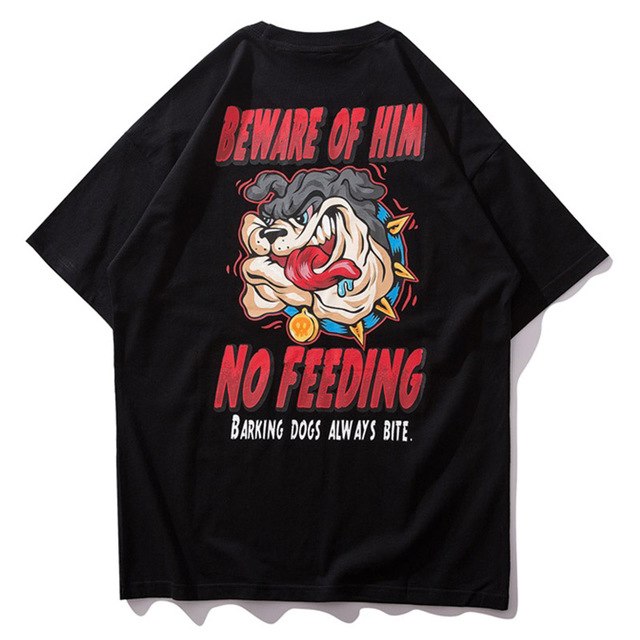 Beware No Feeding Printed Hip Hop Streetwear Loose Tees for unisex ...