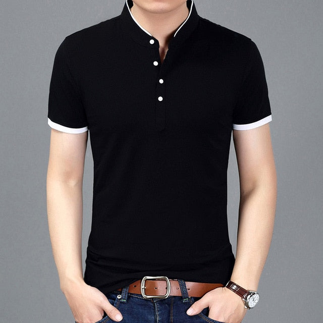 Solid Color Fit Mandarin Short Sleeve Polo Shirt for men sale at 28.92 ...