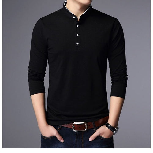 Mandarin Collar Slim Fit Long Sleeve Polo Shirt for men sale at 28.43 ...