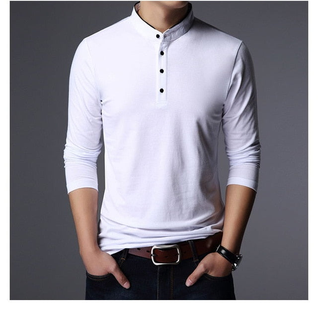 Mandarin Collar Slim Fit Long Sleeve Polo Shirt for men sale at 28.43 ...