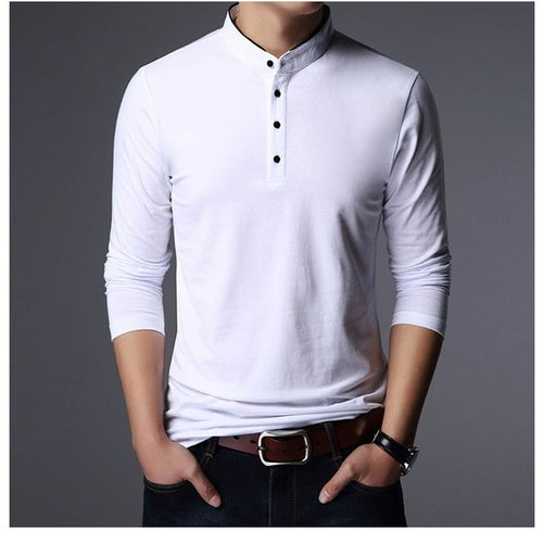 Mandarin Collar Slim Fit Long Sleeve Polo Shirt for men sale at 28.43 ...