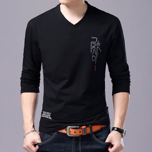 Korean V Neck Printed Long Sleeve Shirt for men sale at 27.97 ...