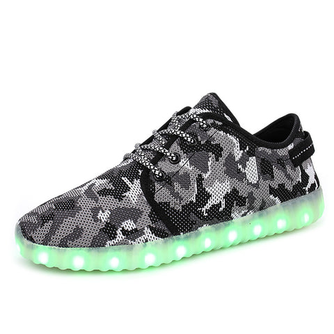 2017 Cool Casual Camo Fly Weave Kid Led Light Shoes Boys And Girls Lace Up USB Charging Luminous Children Sneakers Size 25-42