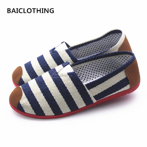 BAICLOTHING women cute blue strip cloth shoes lady cool spring and summer slip on canvas shoes sapatos femininos soft loafers
