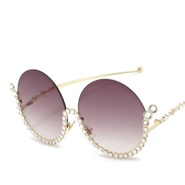 Calanovella Vintage Round Diamond Sunglasses Women New Luxury Women Oval Crystal Retro Glasses Fashion Rhinestone Shades Eyewear UV400