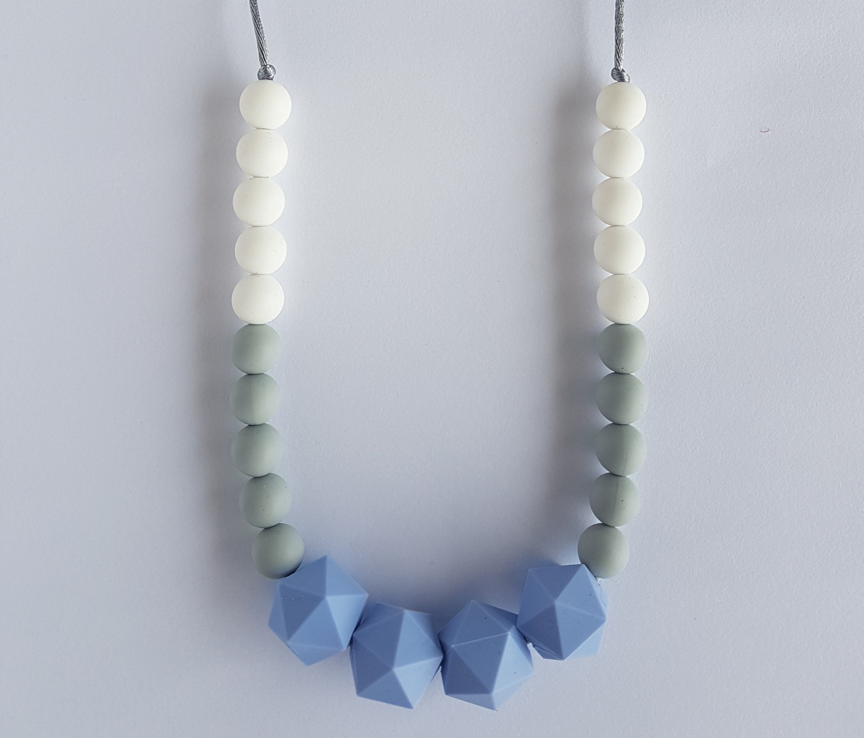 Amsterdam Silicone Teething Necklace - White, Cool Grey and Serenity Blue