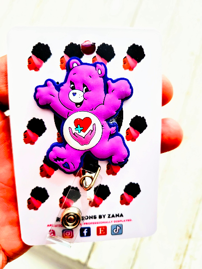 Pink Coffee Lovin' Healthcare Bear ID Badge Reel Unique Badge