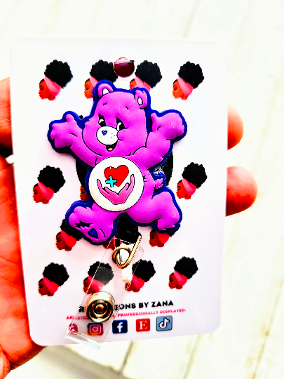 Sweet/Heart Healthcare Bear ID Badge Reel Sweet and Heart Symbol Trio / Belt Clip/ Slide