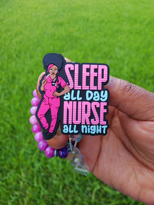 Sleep All Day Nurse All Night Badge Reel Nurse Badge Reel Badge Reel Night Nurse  Badge Pull Teacher Gift Lanyard 