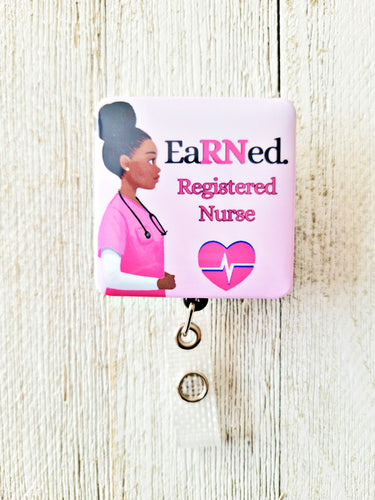 Wigspedia Retractable Badge Reel - Cute Pink Heart Steth - Personalized Name - Badge Holder/RN/LPN/RT/Nurse Gift/Student Nurse (Belt/Slide Clip)