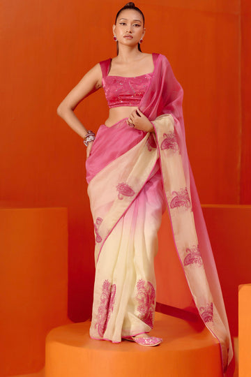 Devnaagri  Ombre Blush Pink Satin Saree – LIVEtheCOLLECTIVE