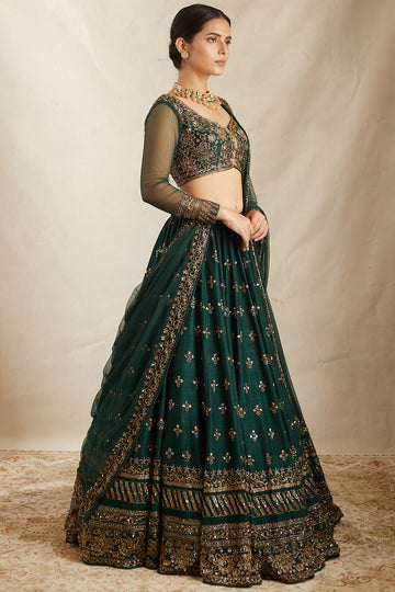 Olive Green Flare Lehenga Set