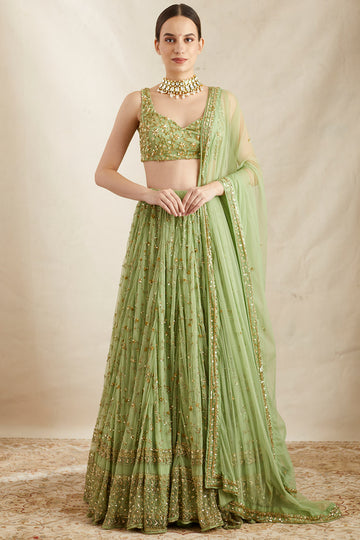 Olive Green Flare Lehenga Set