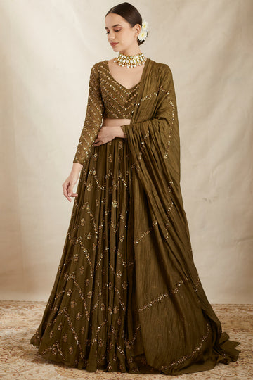 Ivory Chanderi Silk Embroidered Lehenga Set Design by Neha Khullar at  Pernia's Pop Up Shop 2024