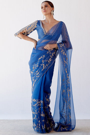 Seema Gujral  Navy Blue Crystal Saree – LIVEtheCOLLECTIVE