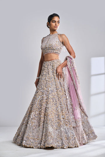 Light Grey Lehenga | Sequins Embroidered | Lashkaraa