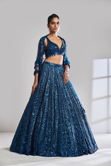 Silver Floral Embellished Lehenga Set