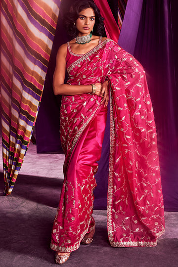 Rani Pink Saree With Blouse – Estie Couture